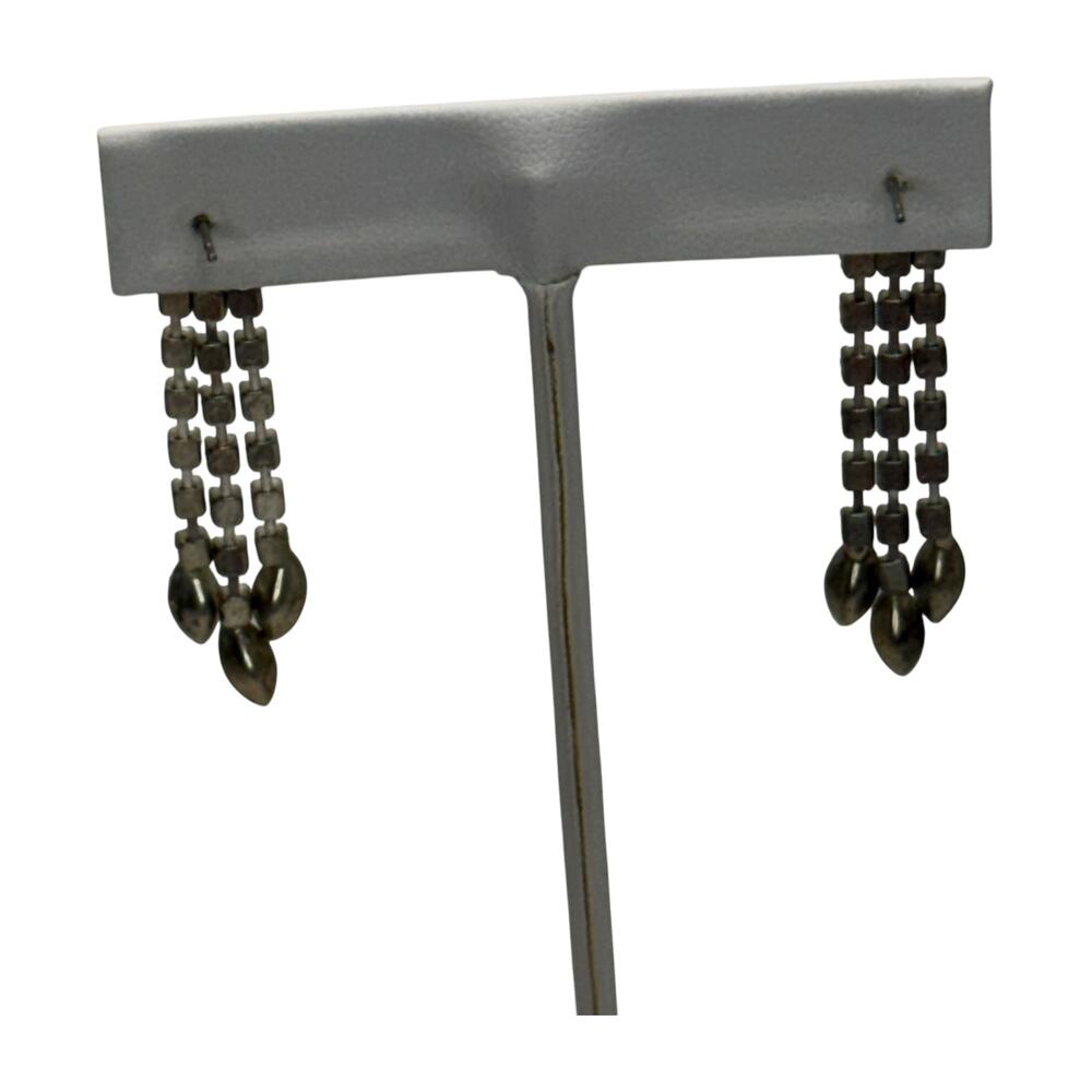 Gunmetal AB Rhinestone Waterfall Drop Earrings 3-Chain Cascade 2in - Picture 4 of 6